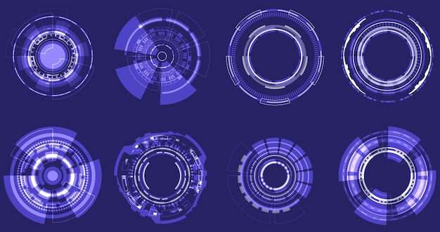 Círculo holográfico futurista de elementos de enfoque Diseño redondo de ciencia ficción Colimador militar Colección de vista Circuito HUD Conjunto de visor de cámara Ingeniería digital