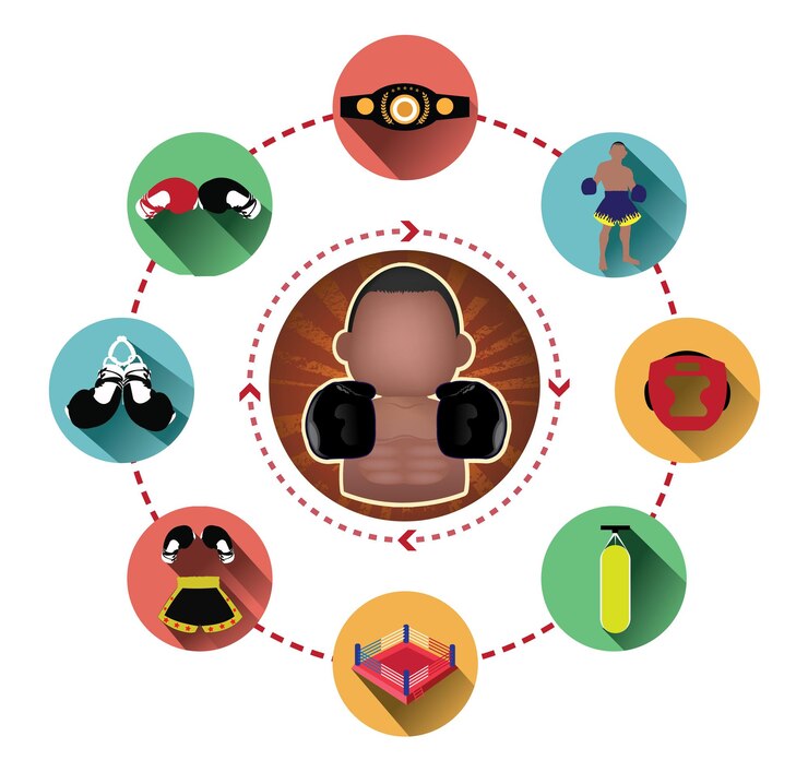 Vector círculo de iconos de boxeo con efecto de sombra larga