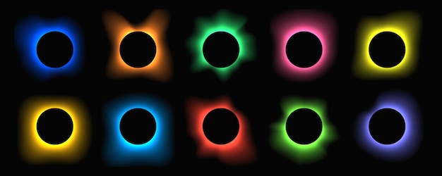 Círculo iluminar marco con gradiente Gran conjunto de pancartas de neón redondas aisladas sobre fondo negro Ilustración vectorial