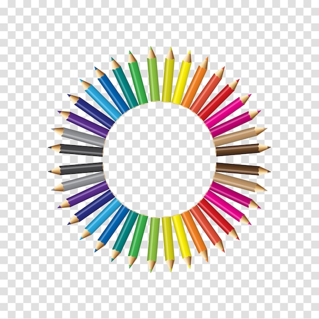 Un círculo de lápices de color con un círculo de lámparas de color