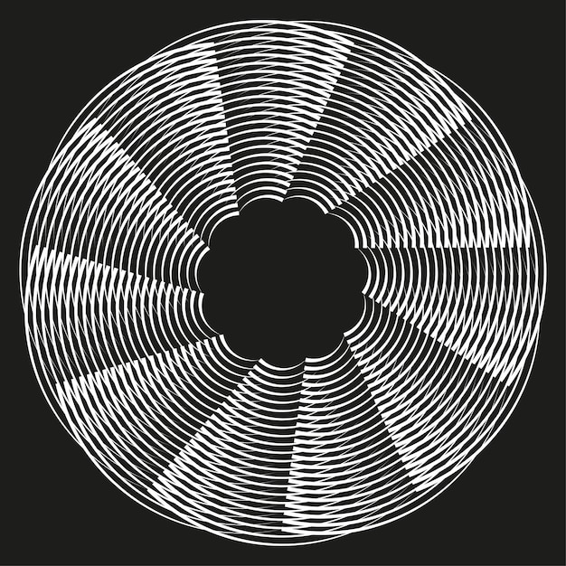Círculo de línea radial Símbolo de ventilador abstracto Habla dinámica Diseño de movimiento monocromático vectorial