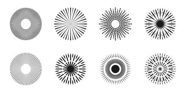 Círculo de líneas de fuegos artificiales. Conjunto de símbolos gráficos vectoriales en estilo gótico.