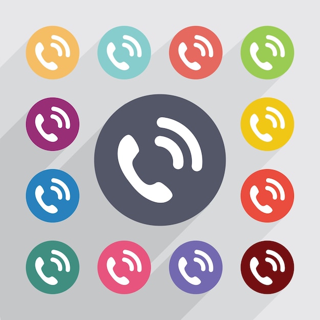 Círculo de llamada, conjunto de iconos planos. botones redondos de colores. vector