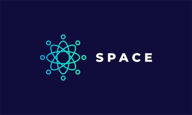 Círculo logo vector enlace conexión espacio concepto diseño minimalismo astronomía galaxia planeta satélite símbolo