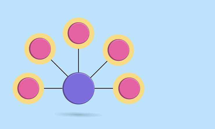 Vector un círculo de lunares con una línea conectada al círculo principal para un esquema