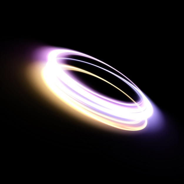 Círculo de luz abstracto remolino efecto de iluminación de neón, líneas de luz en espiral. Hermosa galaxia redonda.