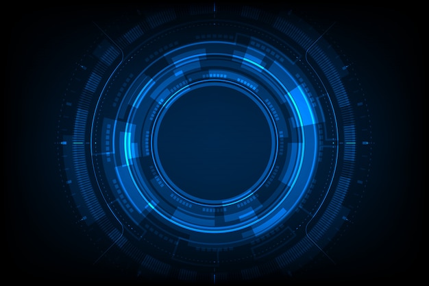 Vector círculo de luz azul centro ciberespacio sobre fondo oscuro hud.