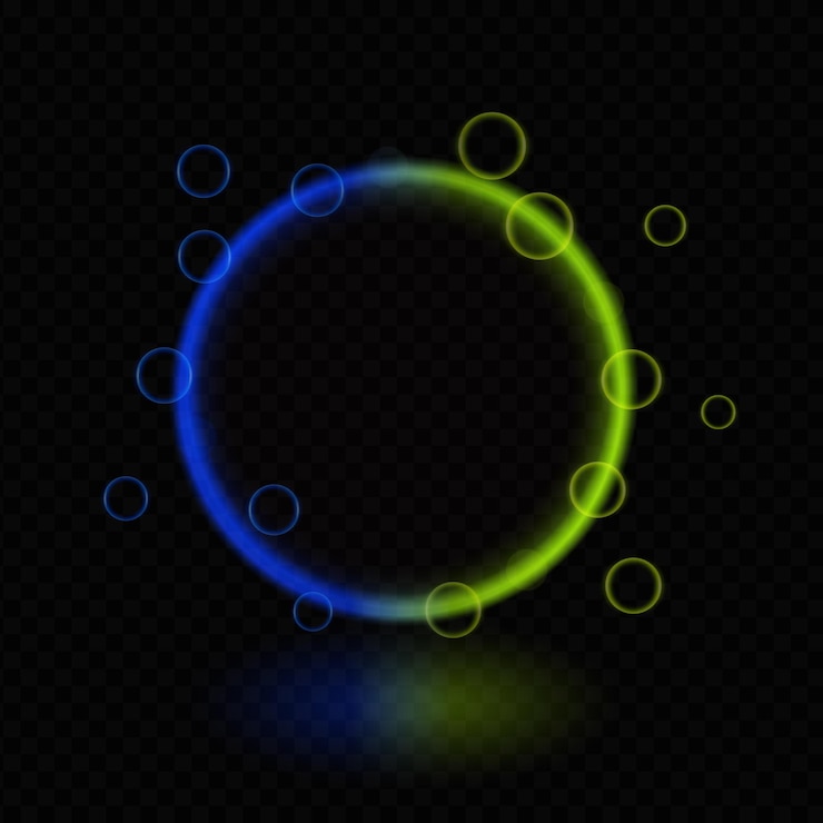 Vector círculo mágico de gradiente de neón anillo multicolor brillante efectos de luz futuristas burbujas de reflexión de haz ciencia ficción energía halo luminescente tecnología marco brillo vibrante interfaz digital