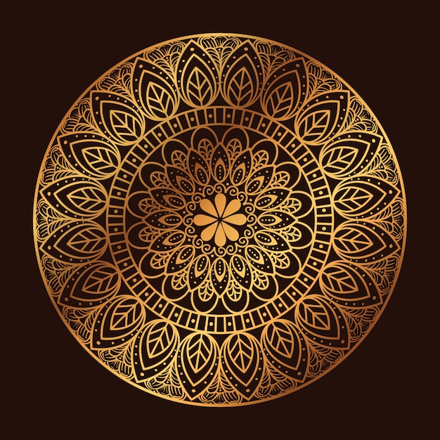 Círculo de mandala dorado sobre fondo oscuro, mandala de lujo vintage, decoración ornamental