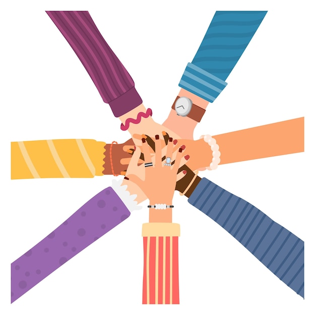 Vector círculo de manos humanas juntas icono de trabajo en equipo relación de amigos