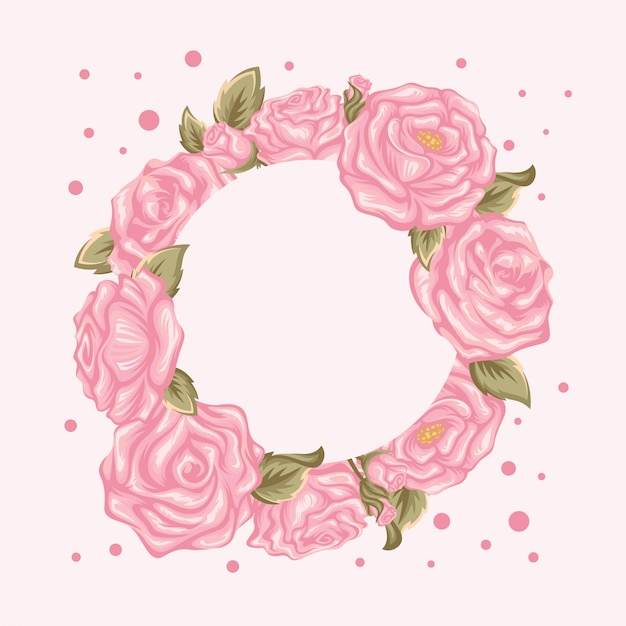 Círculo marco flores rosadas