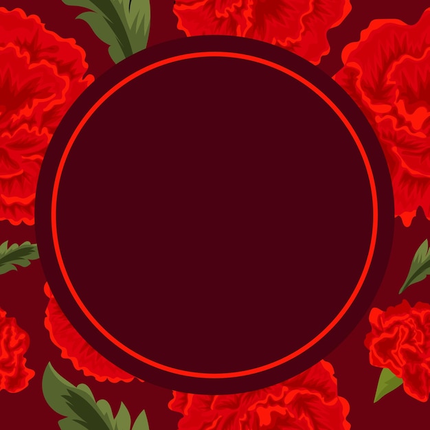 círculo en el medio en un patrón floral sin costuras con brotes y pétalos de clavel abiertos en un fondo pastel
