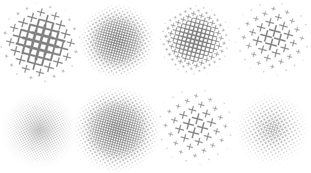 El círculo de medio tono forma el diseño de fondo del conjunto vectorial de ocho