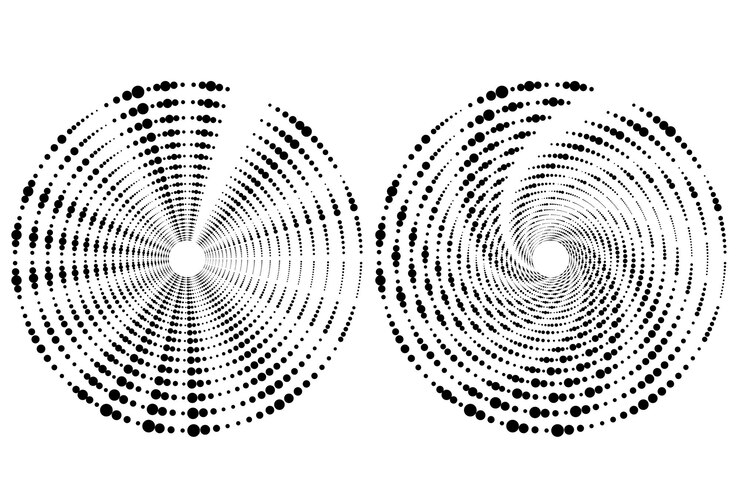Vector círculo de medios tonos con elemento de diseño de puntos redondos de texto para pancartas logotipo circular punteado de medio tono