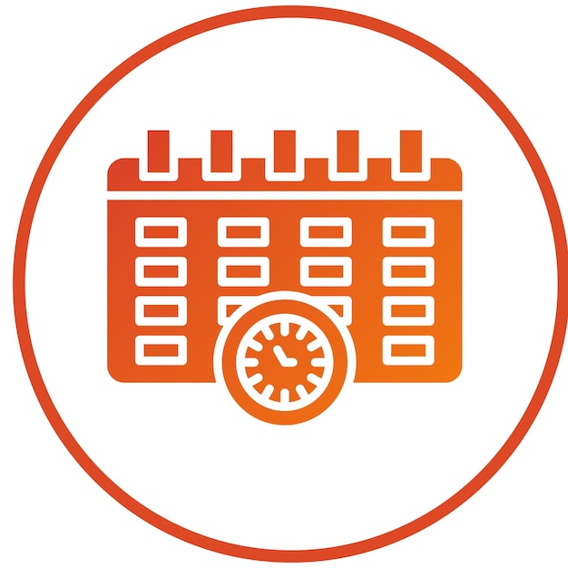 un círculo naranja y blanco con un reloj y los números 4 y 4 en él