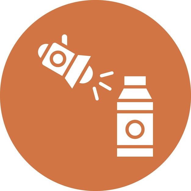 un círculo naranja con una botella y una etiqueta que dice prueba
