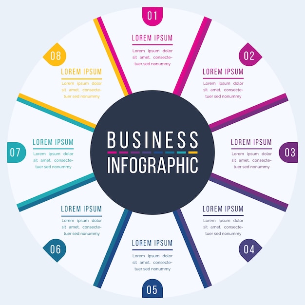 Círculo de negocios Diseño infográfico 8 pasos objetos elementos u opciones infográfico círculo de negocios