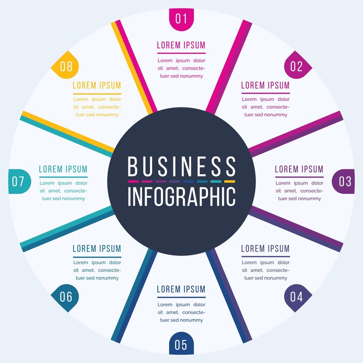 Vector círculo de negocios diseño infográfico 8 pasos objetos elementos u opciones infográfico círculo de negocios