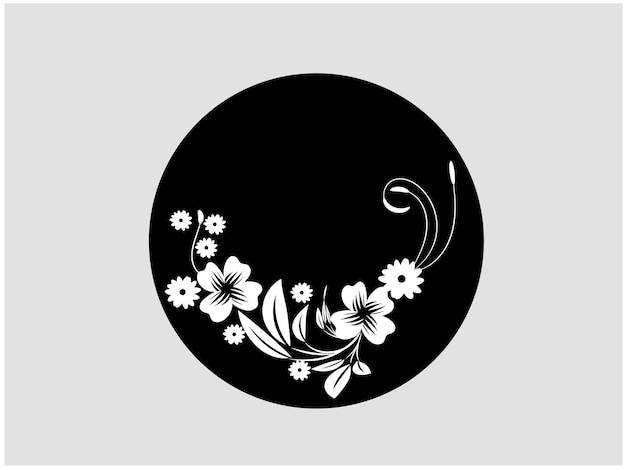 un círculo negra con flores blancas y un círculo negro con un fondo blanco