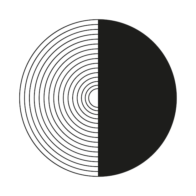 Círculo negro y blanco Diseño geométrico mínimo Forma redonda medio llena Elemento vectorial abstracto