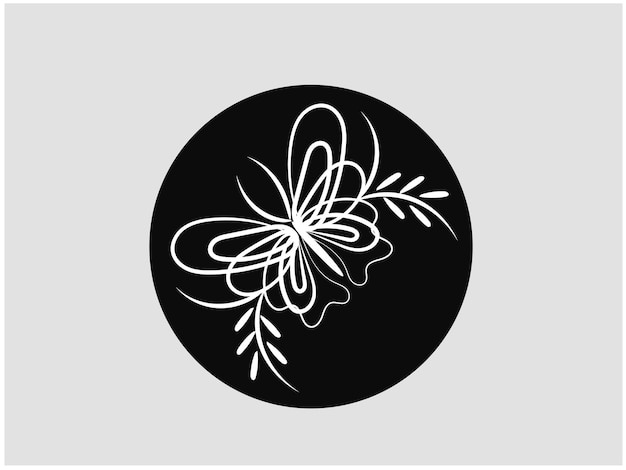 un círculo negro con una flor blanca en él