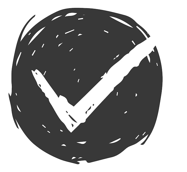 Vector círculo negro con marca de verificación dibujo de marcador grunge aislado sobre fondo blanco