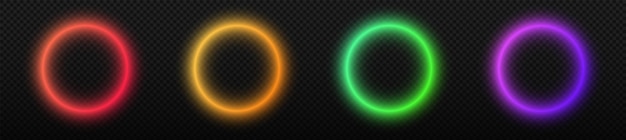 Vector círculo de neón anillo brillante redondo marco de vector de neón de color transparente aislado sobre fondo oscuro