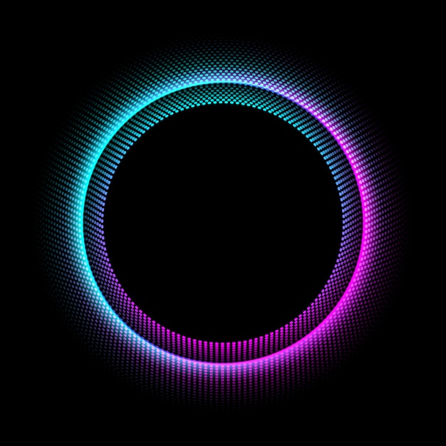 Círculo de neón con efecto de luz de puntos sobre fondo negro. | Vector  Premium