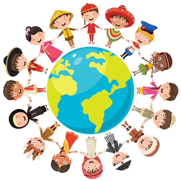 Vector círculo de niños felices diferentes razas