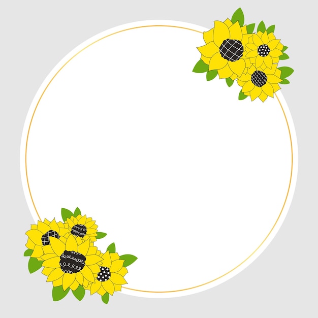 Círculo de oro marco blanco con girasoles Flores para una invitación de boda feliz cumpleaños Línea
