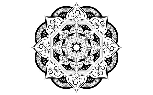 Círculo patrón pétalo flor de mandala con blanco y negrovector floral mandala patrones de relajación diseño único con fondo blancopatrón dibujado a manoconcepto meditación y relajación