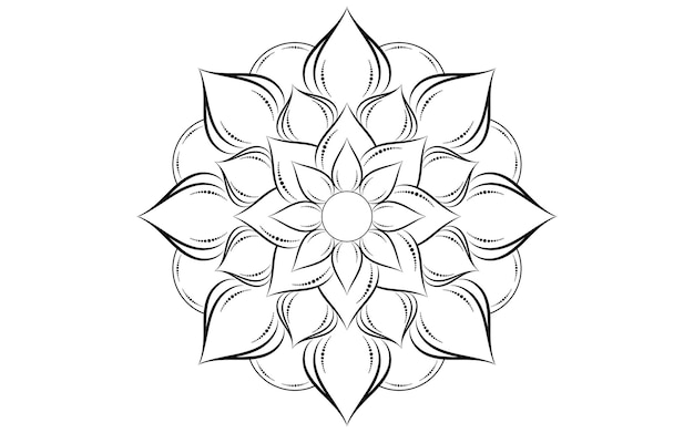 Vector círculo patrón pétalo flor de mandala con blanco y negrovector floral mandala patrones de relajación diseño único con fondo blancopatrón dibujado a manoconcepto meditación y relajación