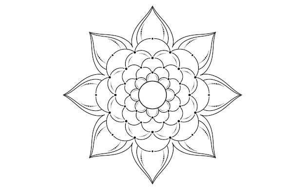 Círculo patrón pétalo flor de mandala con blanco y negroVector floral mandala patrones de relajación diseño único con fondo blancoPatrón dibujado a manoconcepto meditación y relajación