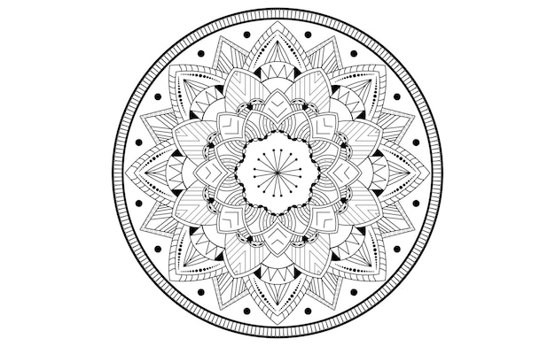 Círculo patrón pétalo flor de mandala con blanco y negroVector floral mandala patrones de relajación diseño único con fondo blancoPatrón dibujado a manoconcepto meditación y relajación