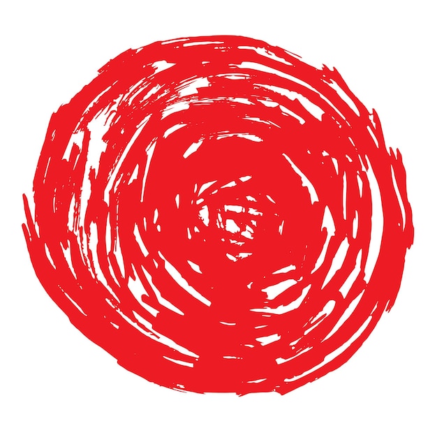 Círculo de pincel rojo grunge aislado en blanco Vector de sello redondo aislado en fondo