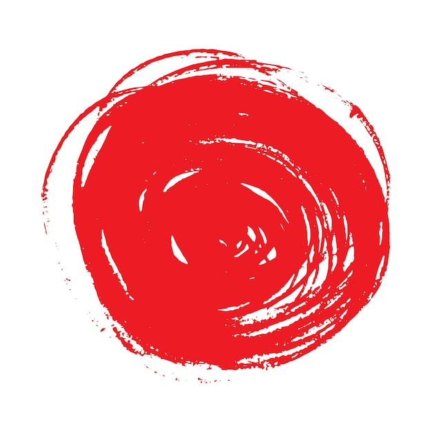Círculo de pincel rojo grunge aislado en blanco Vector de sello redondo aislado en fondo