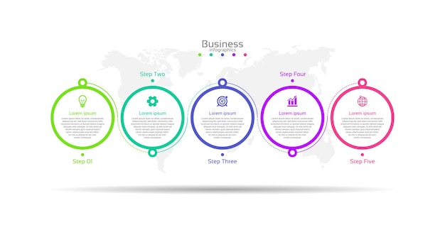 Círculo de plantilla de fondo abstracto de infografía empresarial colorido con cinco pasos