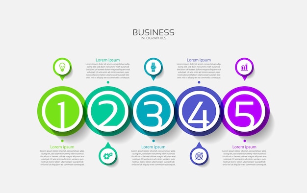 Círculo de plantilla de fondo abstracto de infografía empresarial colorido con cinco pasos