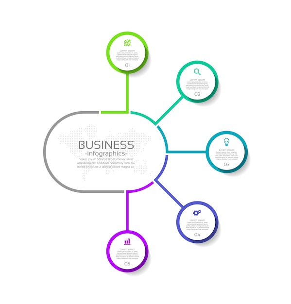 Círculo de plantilla de infografía empresarial colorido con cinco pasos