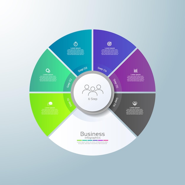 Círculo de plantilla de infografía empresarial colorido con seis pasos