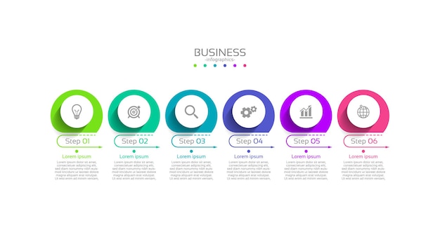 Círculo de plantilla de infografía empresarial colorido con seis pasos