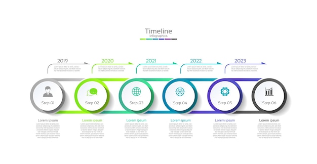 Círculo de plantilla de infografía empresarial de línea de tiempo colorido con seis pasos