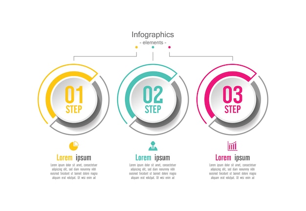 Círculo de plantilla de infografía empresarial de presentación con 3 pasos