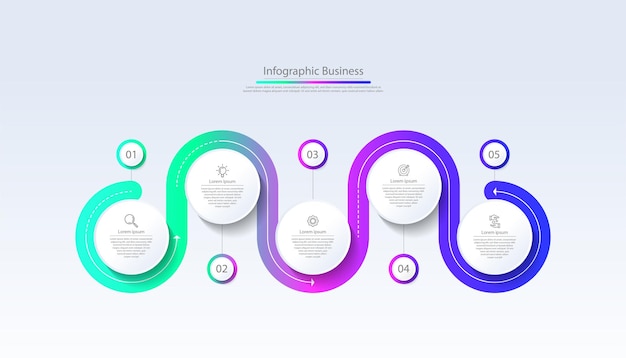 Círculo de plantilla de infografía empresarial de presentación con cinco pasos