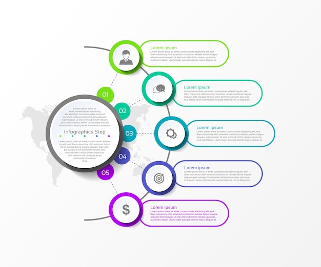 Círculo de plantilla de infografía de fondo abstracto de negocios de presentación colorido con cinco pasos