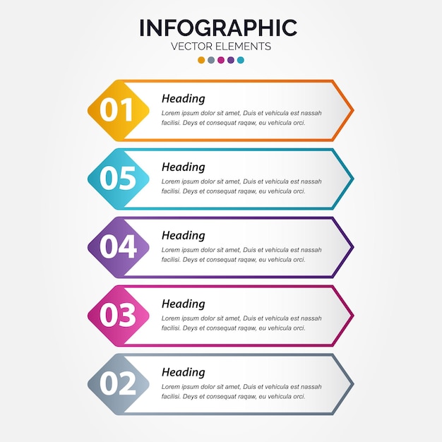 Círculo de plantilla de infografía vertical empresarial colorido con 5 pasos