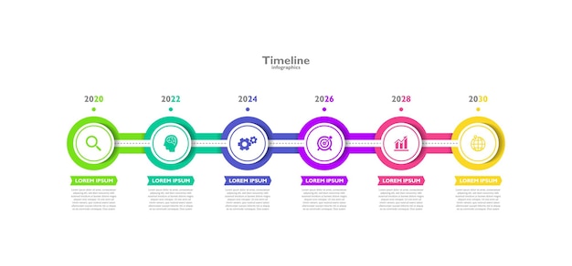 Vector círculo de plantilla infográfica de línea de tiempo colorido con seis pasos