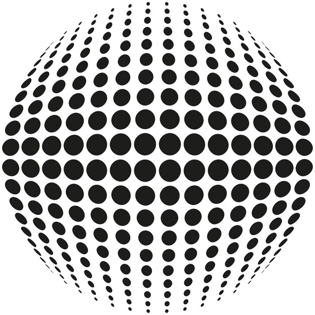 Círculo de puntos de medio tono Forma vectorial abstracta Forma de ilusión monocromática Diseño visual en negrita