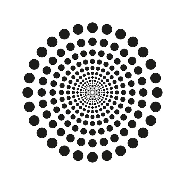 círculo de puntos sobre fondo blanco. Adorno de línea de arte. Arte de medios tonos. Forma redonda. ilustración vectorial
