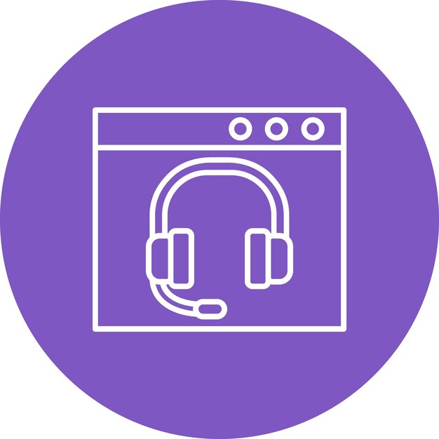 un círculo púrpura con un auricular y un auricular
